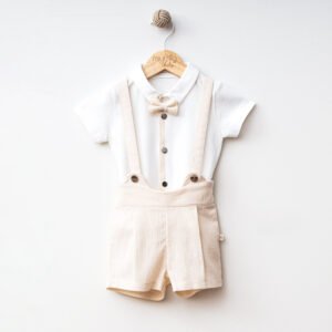 Ensemble bébé garçon deux pièces (100% coton) avec noeud papillon (0-12 mois)